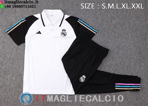 Vendita Polo Maglia Set Completo Real Madrid Bianco Nero Poco