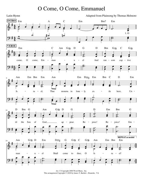 O Come O Come Emmanuel Sheet Music For Piano Solo