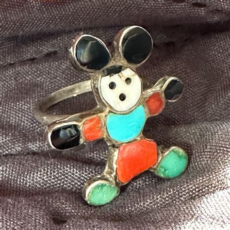 Rare Vintage Zuni Inlay Mickey Mouse Ring Not Signed Gem