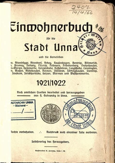 Unna Adressbuch 1921 22 GenWiki