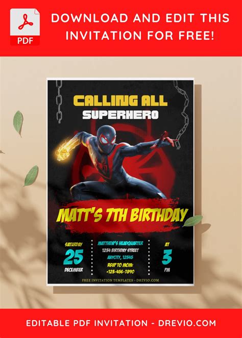 Free Editable Pdf Spiderman Miles Morales Birthday Invitation