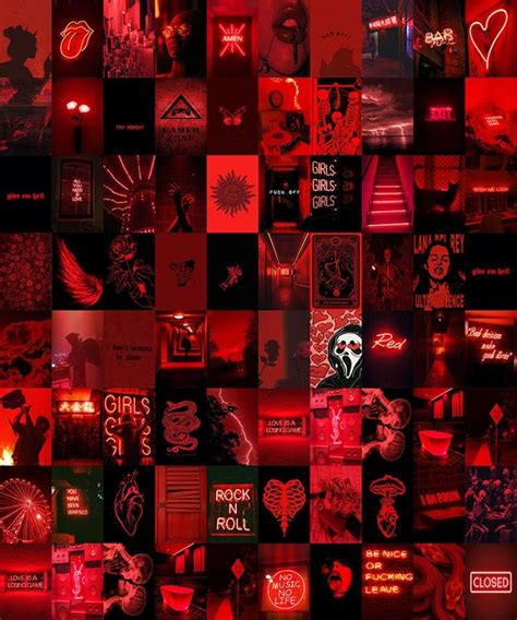 Neon Red Wall Collage Kit, 270 Boujee Aesthetic Photo Collage, Dark Pictures, Room Decor, Art ...