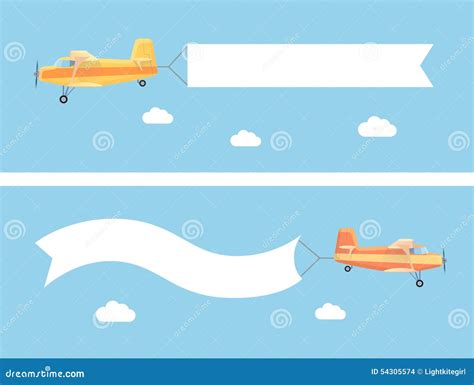 Flying Vintage Plane With The Advertising Banner Stock Vector Image