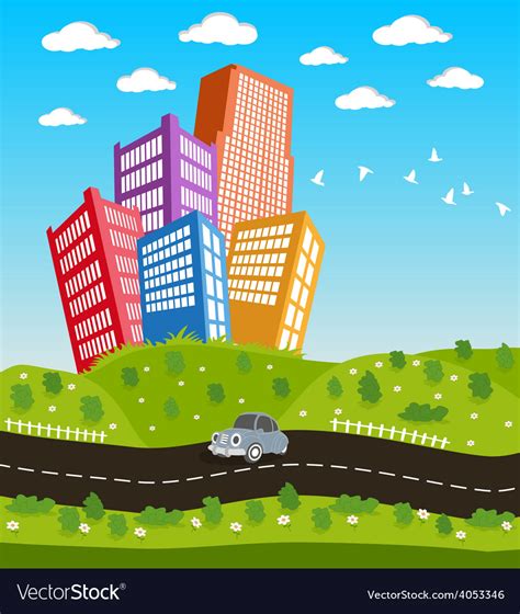 Cartoon downtown road landscape Royalty Free Vector Image