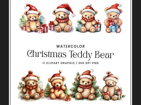 Watercolor Christmas Teddy Bear Clipart Graphic By Designscotch · Creative Fabrica