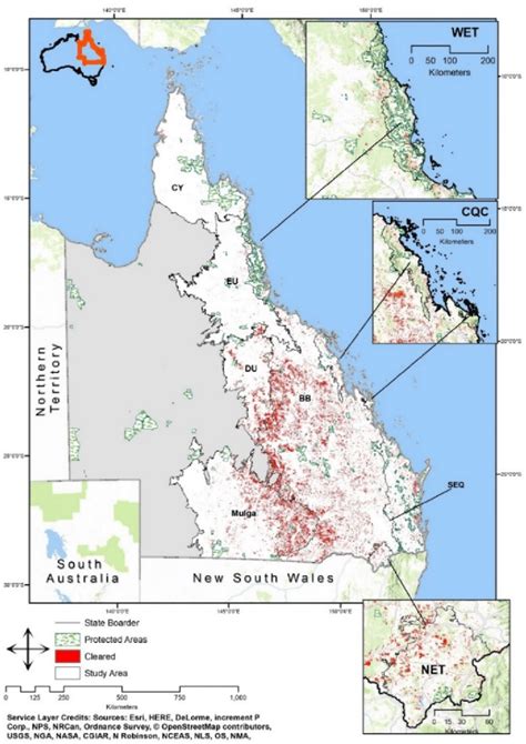 Map of the bioregions for this analysis. Areas that have been cleared... | Download Scientific ...