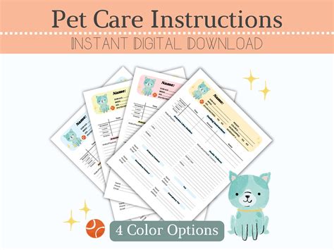 Pet Care Instructions Pet Sitting Information Guide Pet Sitter Template