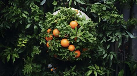 Premium Photo | A large orange fruit is surrounded by plants