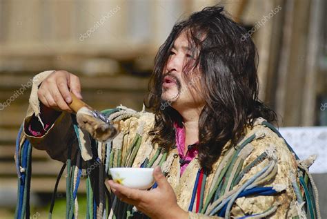 Mongolian Shaman Performs A Ritual In Ulan Bator Mongolia Stock