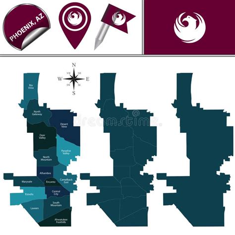 Map of Phoenix with Neighborhoods Stock Vector - Illustration of atlas ...