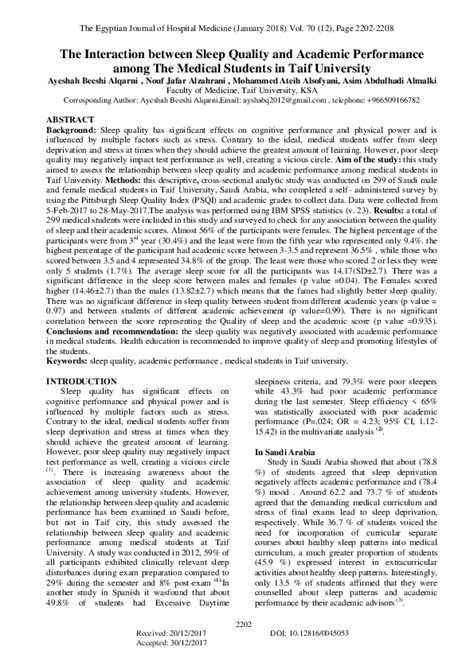 Pdf The Interaction Between Sleep Quality And Academic Performance