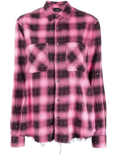 Amiri Studded Plaid Shirt In Pink Modesens