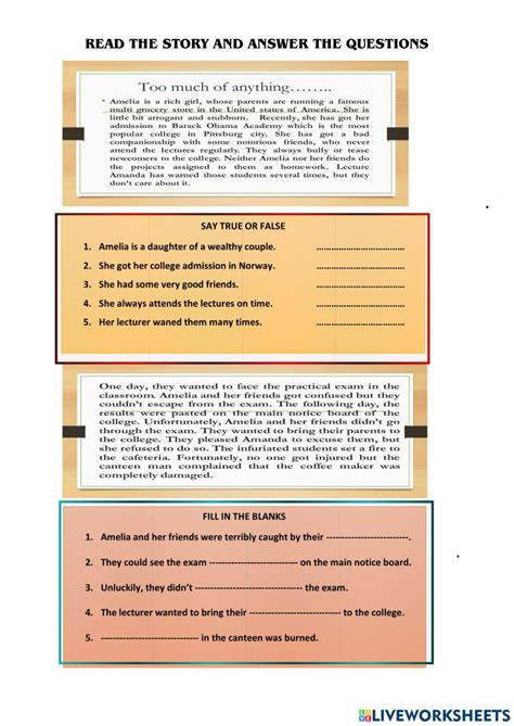 Story Narration Worksheet Live Worksheets