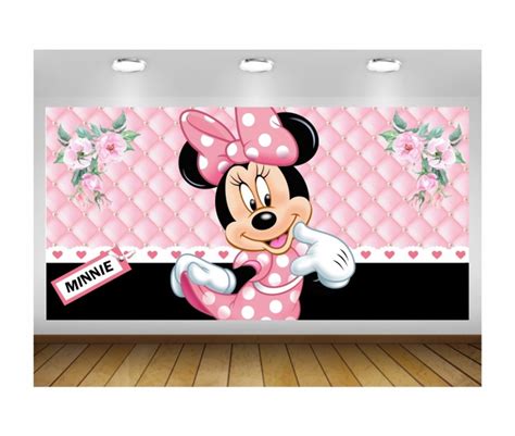 Painel Minnie Rosa Claro Flores 2x1m Impressão Lona Elo7