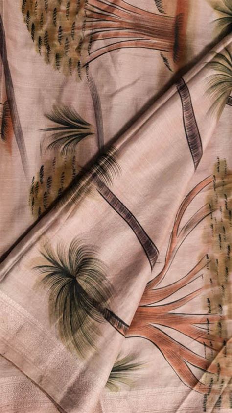 Pure Silk Saree Peach Sari Forest Printed Sarees Silk Saris