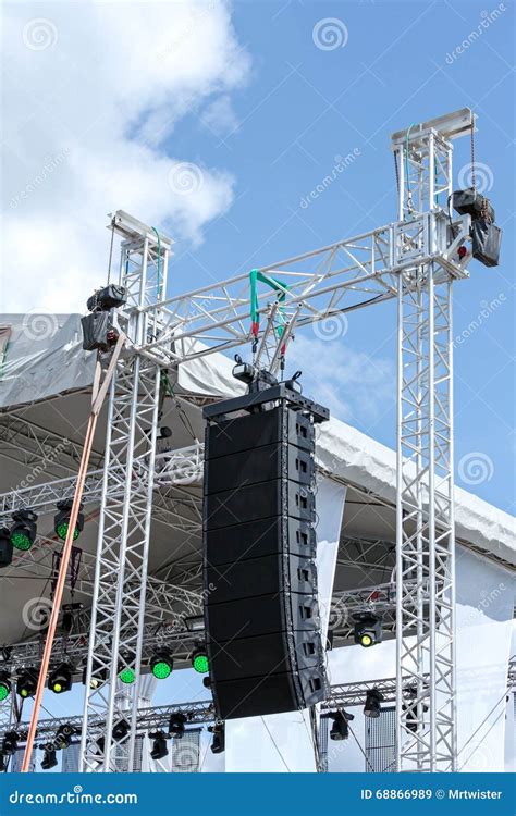 Outdoor Stage With Lighting Equipment And Loudspeaker Stock Photo ...