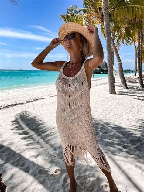 Custom Luxury Crochet Tunic Bikini Cover Ups Sexy Tassel Beach Dress