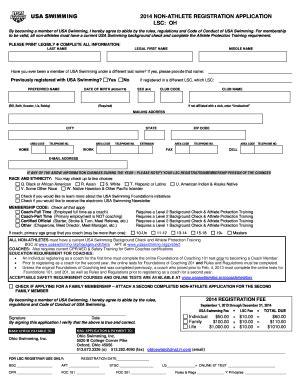 Fillable Online Usa Swimming Non Athlete Registration Application