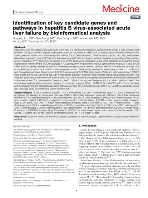 PDF Identification Of Key Candidate Genes And Pathways In Hepatitis B