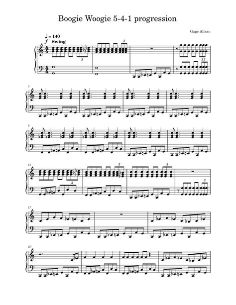 Boogie Woogie 5 4 1 Progression Sheet Music For Piano Solo