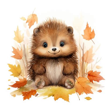 Premium Photo There Is A Small Hedgehog Sitting On The Ground Surrounded By Leaves Generative Ai