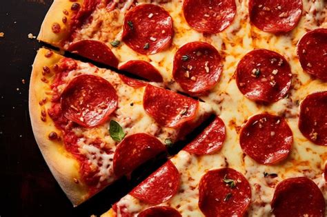 Premium Photo Top View Of Half Of Pepperoni Pizza Placed Next To