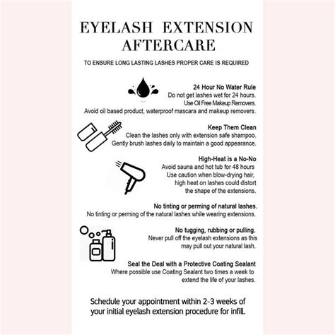 Eyelash Extension Aftercare Card Extensions Technician Beauty Card