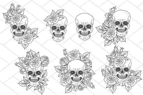 Floral Skull Svg Bundle Skulls With Roses Svg Cut Files By