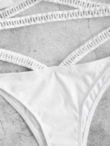 Zaful Ribbed Ladder Cut Wrap Tanga Bikini Swimwear In White Zaful