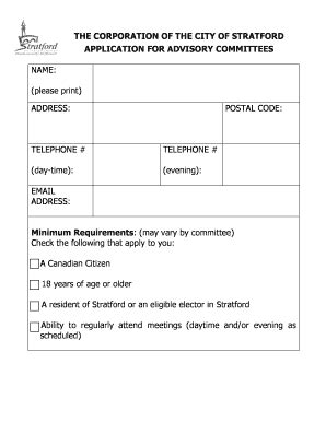 Fillable Online Application For Advisory Committees The City Of