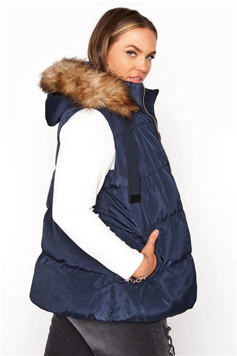 Plus Size Navy Panelled Puffer Gilet Yours Clothing