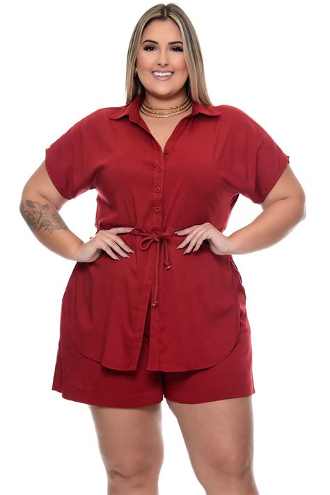 Conjunto Plus Size Em Viscolinho Vinho Vk Moda Plus Size