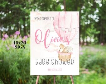 Pink Hot Air Balloon Baby Shower Welcome Sign Printable Etsy