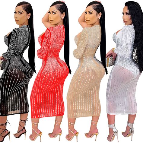 Party Nightclub Gauze See Through Hot Diamond With Diamond Strap Dress Krokodil Goodsagent