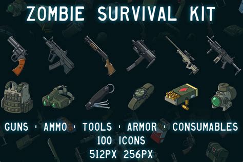 Zombie Survival Kit 2d Icons Unity Asset Store