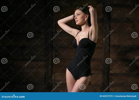 Beautiful Model Posing In Black Lingerie Stock Photo Image Of Caucasian Glamor 65257270