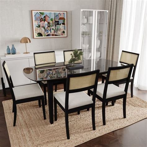 Conjunto Mesa De Jantar Tampo Vidro E Mdf 1 80m E 6 Cadeiras Tiê