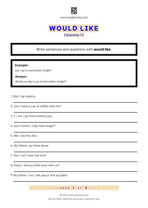 Like Vs Would Like Exercise Esl Worksheets