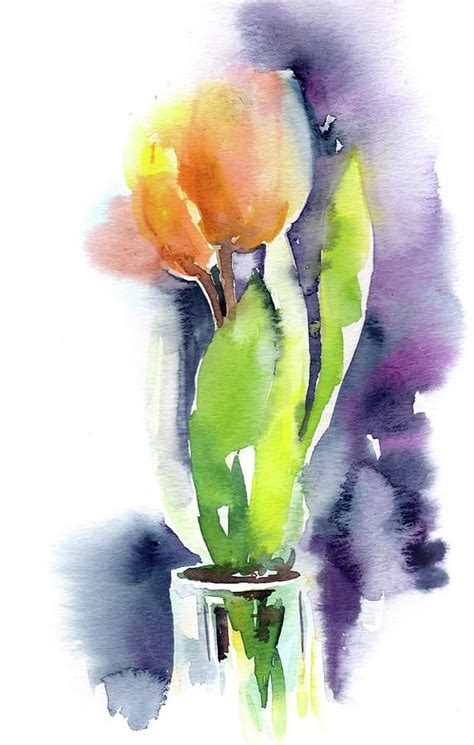 Yellow Tulips Painting By Sophia Rodionov Loose Watercolor Paintings