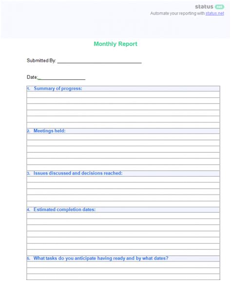 6 Printable Construction Project Monthly Report Template Excel ...