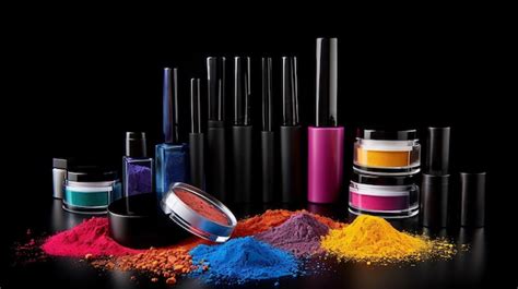 Premium AI Image | Elegant and colorful set of makeup on a black background