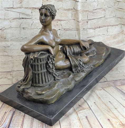 Art Deco Nouveau Very Heavy Nude Girl Female Woman Genuine Bronze