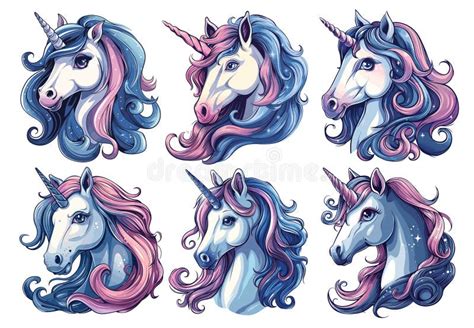 Unicorn Heads. Magic Unicorns Horse Head Dream Fantasy Art Cute Pink ...