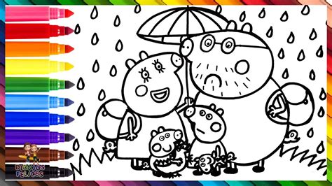 Dibuja Y Colorea A Peppa Pig Y A Su Familia Bajo La Lluvia Dibujos Para