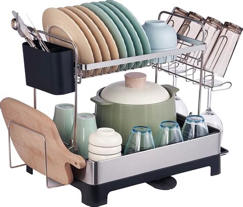 Vevor Dish Drying Rack 2 Tier Large Capacity Dish Drainers Rustproof Stainless Steel Dish