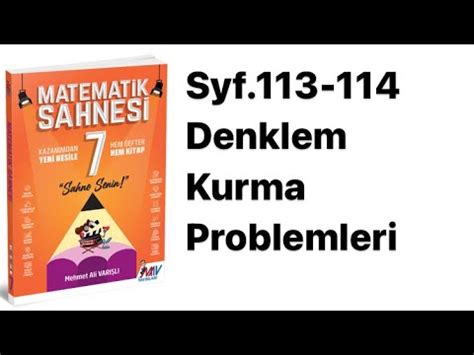 7 SINIF MATEMATİK SAHNESİ S 113 114 DENKLEM KURMA PROBLEMLERİ YouTube