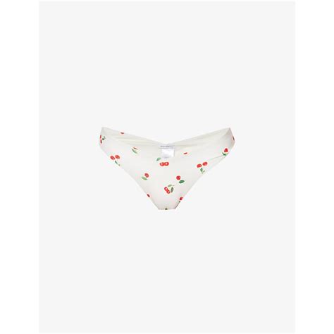 WeWoreWhat Delilah Cherry Print Mid Rise Bikini Bottoms Off White