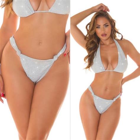 Comprar Tanga de bikini con nudo y brillo plata Diseña tu bikini