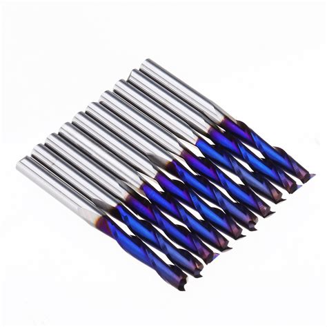 Drillpro Pcs Mm Shank Blue Coated Spiral Flat End Mill Two Flute