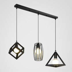 Lustre suspension hombuy forme diamant disque 3 lumières abat jour noir